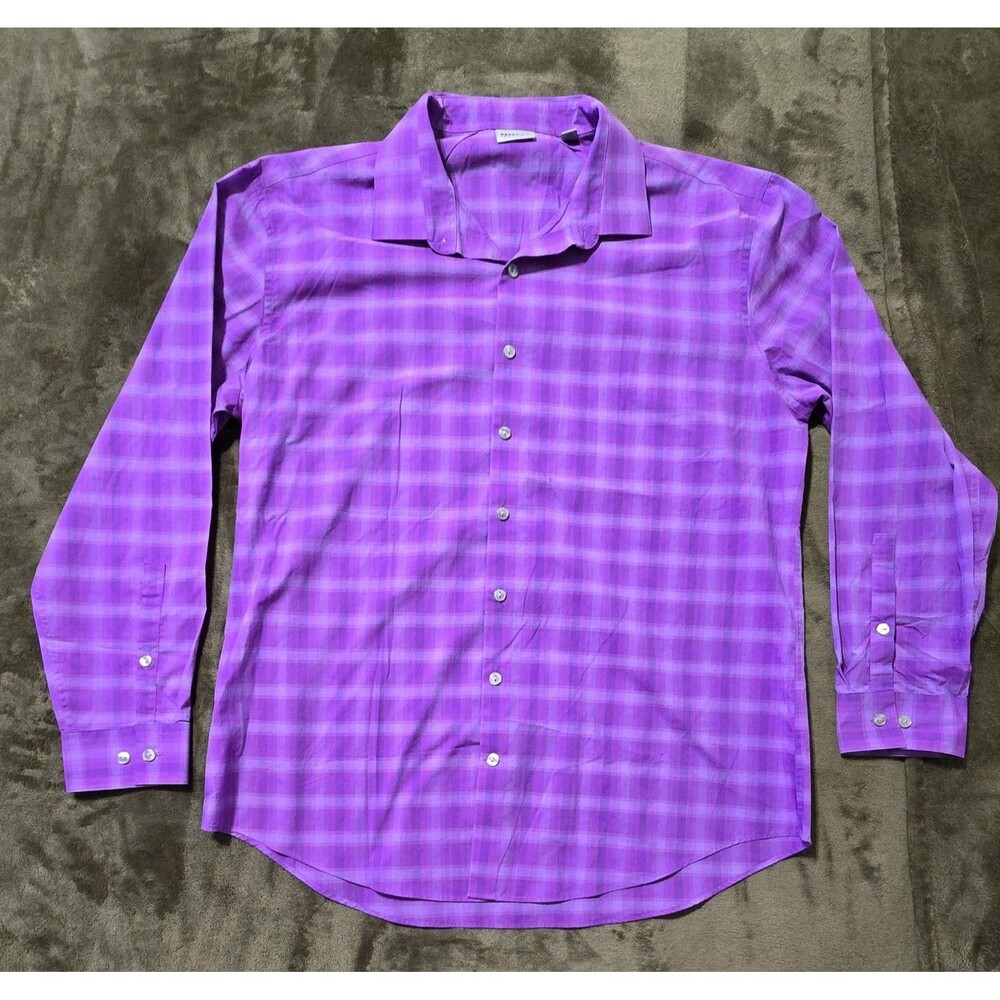 Kenneth Cole Reaction Men's Slim Fit Button Up Shirt Purple Long Sleeve XL